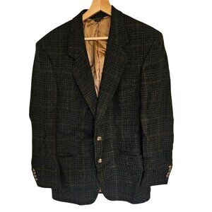 mens‎ vintage Wool Windowpane plaid ports Coat Mens 42L Black bill robinson